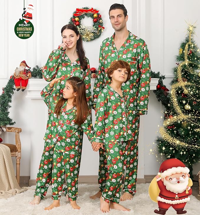 ANGELGGH Family Christmas PJs Matching Sets 2 Pcs Festival Party Pajamas Holiday Warm Sleepwear Couples Button Loungewear