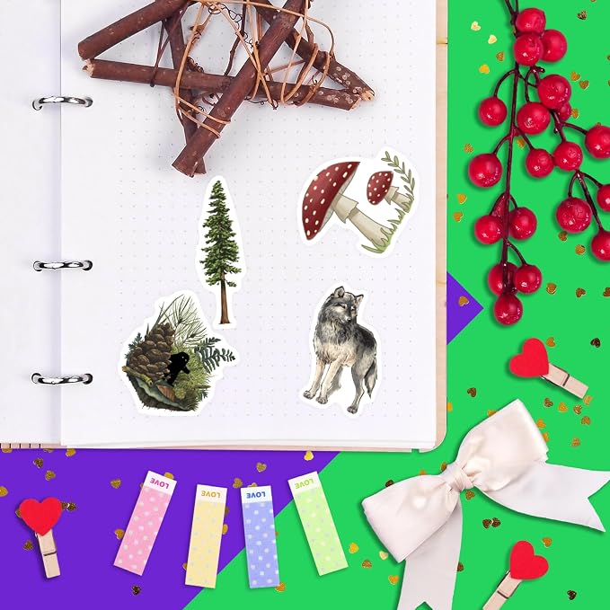 100Pcs Forest Stickers for Water Bottle and Laptop - Forest Party Supplies & Decorations, Waterproof Vinyl Decals, Nature and Tree Stickers, Gifts for Women & Men