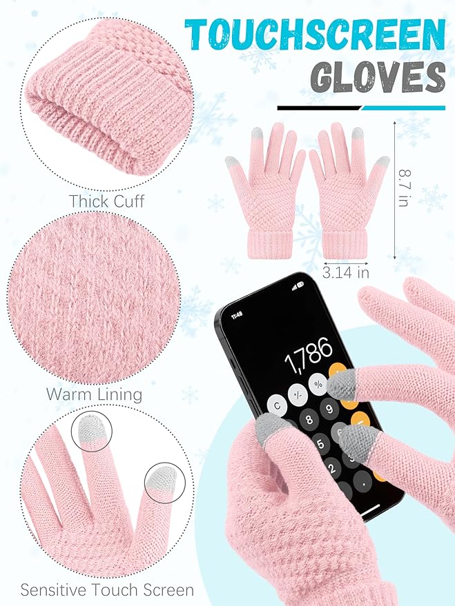 Winter Beanie Hat Scarf Gloves, Warm Fleece Knit Hats Touch Screen Gloves Neck Scarf Set Winter Gifts for Unisex Adult