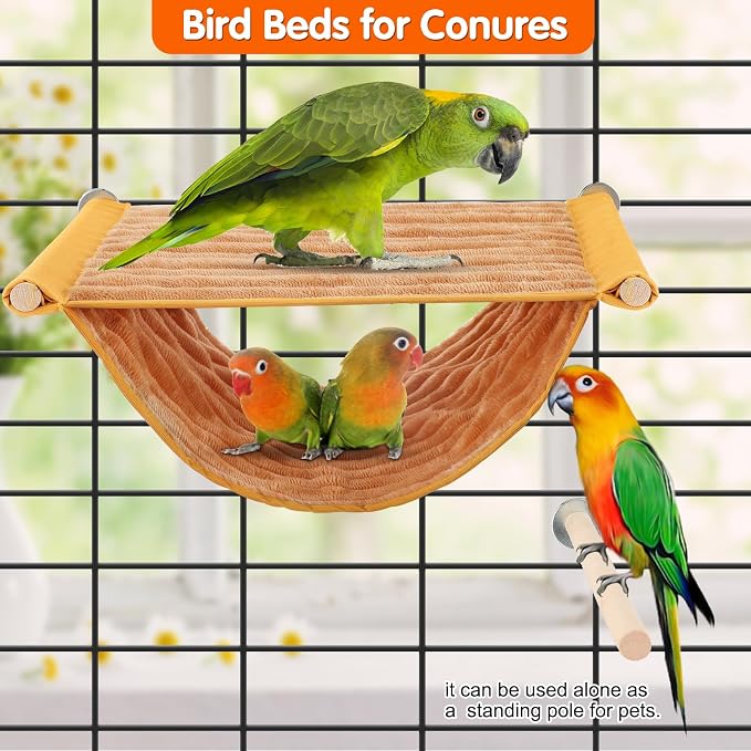 BWOGUE Bird Nest Bed Hanging Hammock, Parakeet Bed for Cage, Cockatiel Bed | Warm Fleece Snuggle Hut, Double-Layer Comfort, Wooden Perch Setup, Washable Hammock