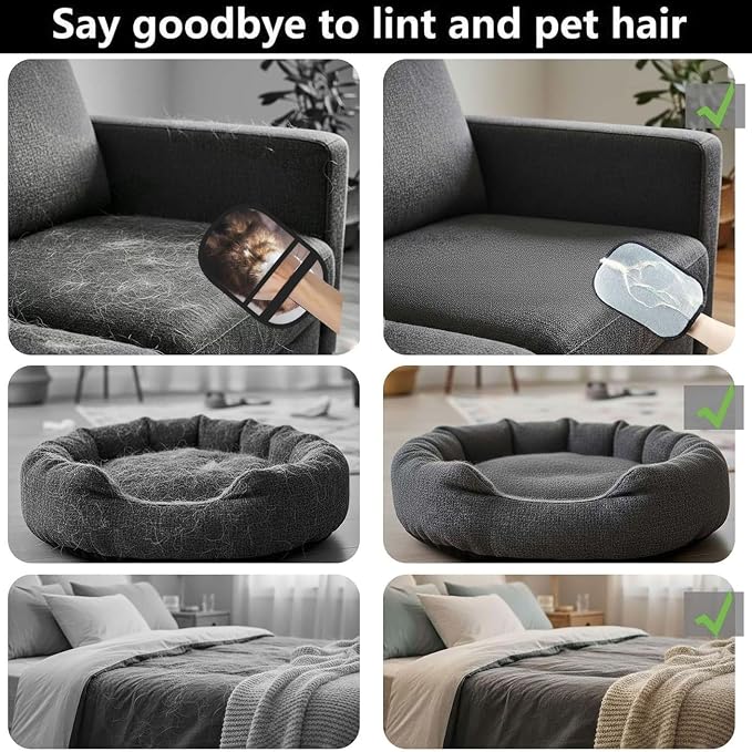 Cute Ferret Pet Hair Removal Gloves, Reusable Dog Cat Grooming Mitt | Electrostatic Brush Attracts Pet Hair From Furniture, Carpets, Pet Beds & Clothes. Hanging Loop For Easy Storage