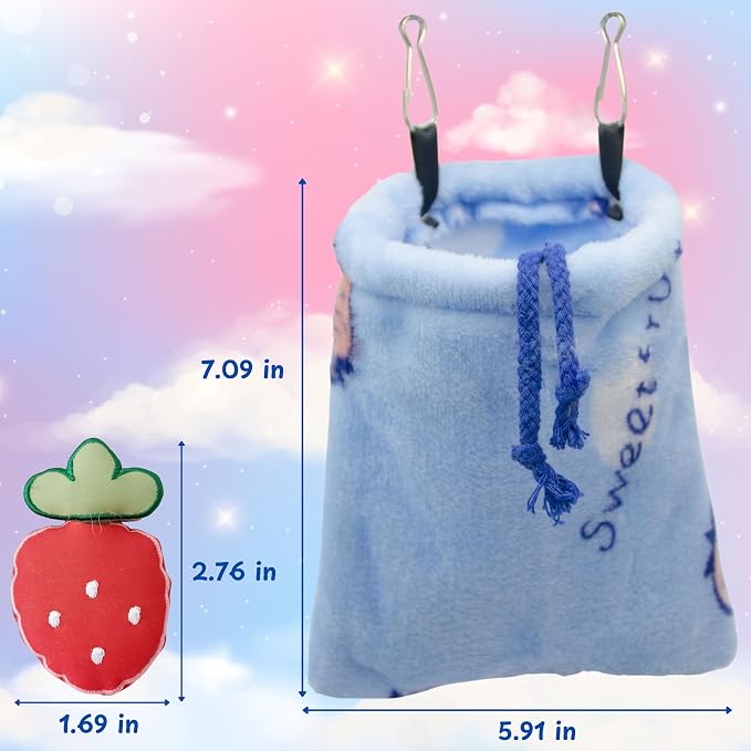 Hedgehog Snuggle Sack, Hanging Fleece Hideout and Sleeping Pouch with Soft Rest Pad for Hedgehogs, Hamsters, Guinea Pigs, Rats, Ferrets & Sugar Gliders (Strawberry, M)