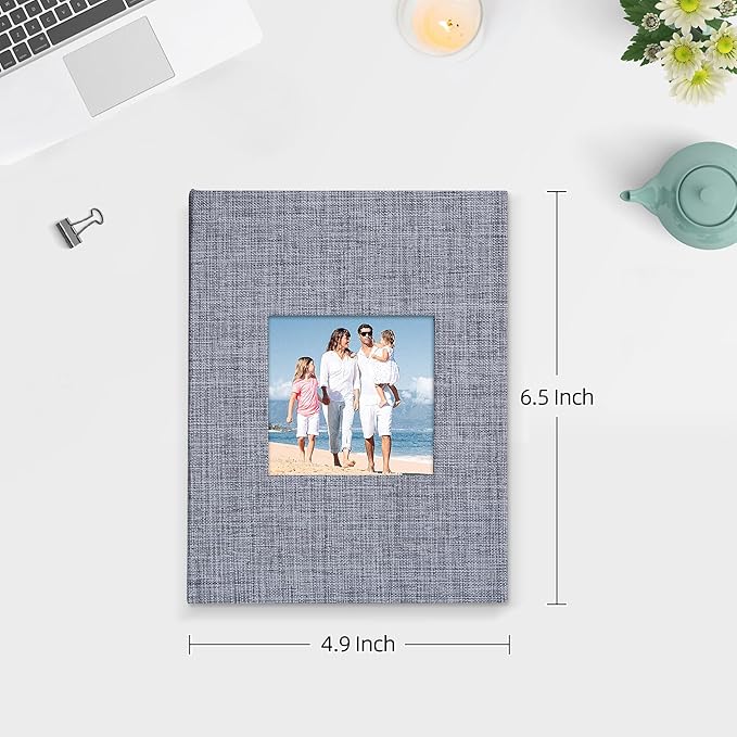 Mublalbum 2 Pack Small 4x6 Photo Album Linen Cover with Display Window Mini Picture Book Each Holds 52 Vertical Pockets for Artwork Postcards or Pictures Storage (Gray)
