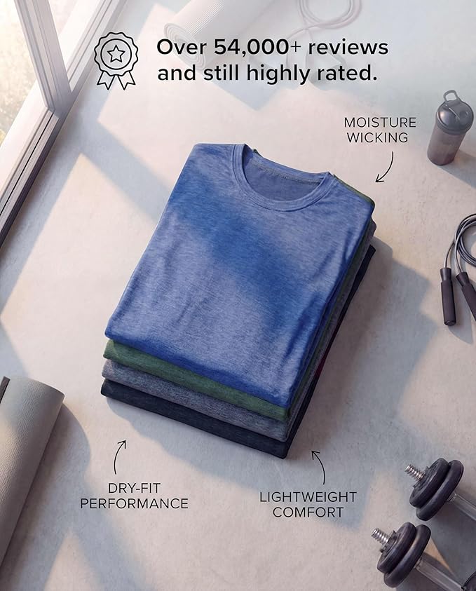 Real Essentials 4 Pack: Mens Long Sleeve Dry Fit T Shirts Hiking Fishing Workout Gym Work Sun UPF 50 Wicking Running Tee