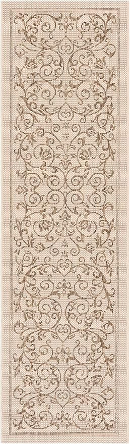 SAFAVIEH Washable Rug Outdoor Courtyard Collection - 2'3" x 8' Runner, Natural & Brown, Non-Shedding & Easy Cleaning, Ideal for Patio, Entryway, Mudroom, Hallway, Kitchen (CY2098-3001)