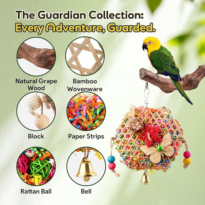 Bird Toys, Parakeet Foraging Toys, Hanging Chewing Toys with Natural Wooden Perches, Bird Cage Accessories, Suitable for Parakeets, Cockatiels, Budgies, Lovebirds & More