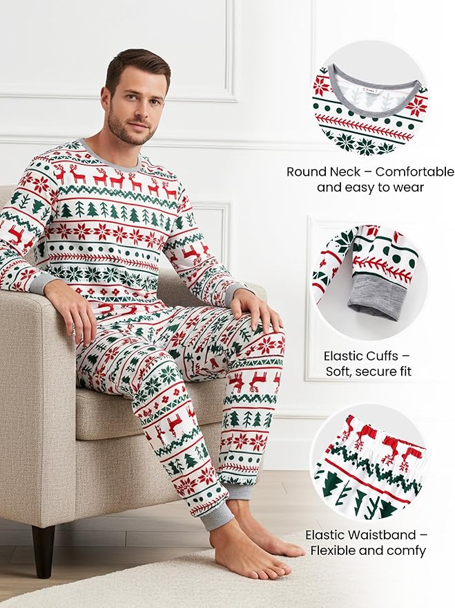 PATPAT Christmas Family Matching Pajama Sets Includes Christmas Socks - Perfect for Family Photos & Holiday Celebrations
