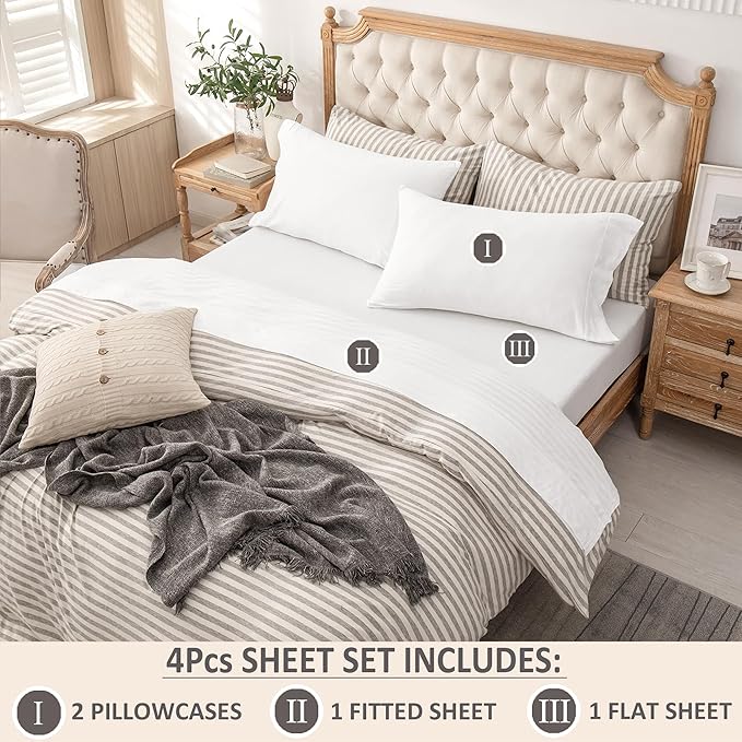 PURE ERA Jersey Knit 4pc Bed Sheet Set 100% T-Shirt Cotton Super Soft Comfy Breathable Fits Mattress Up to 20" Extra Deep Pocket (Solid Bright White, King)