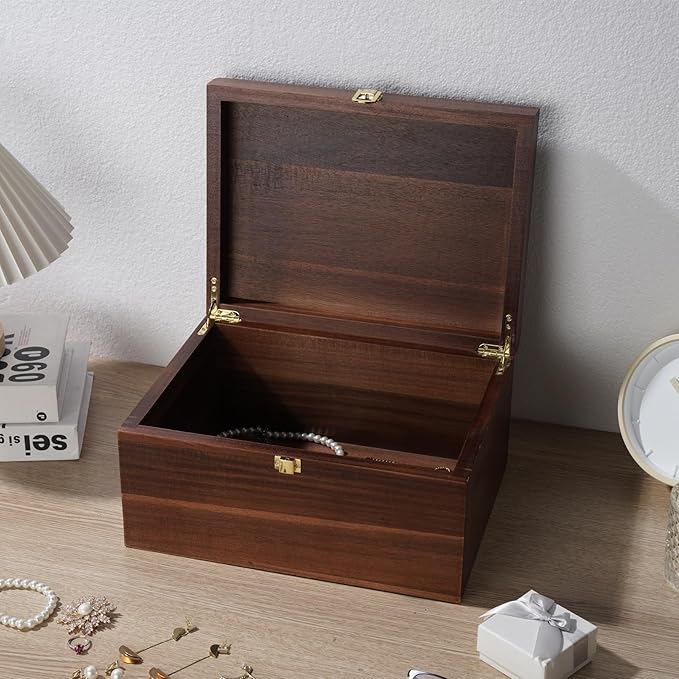 Large Wooden Keepsake Box - Wood Storage Box Decorative Boxes with Lid for Storing Keepsake Memory Gift, 11 IN Decorative Boxes for Home Decor-WB004- Large
