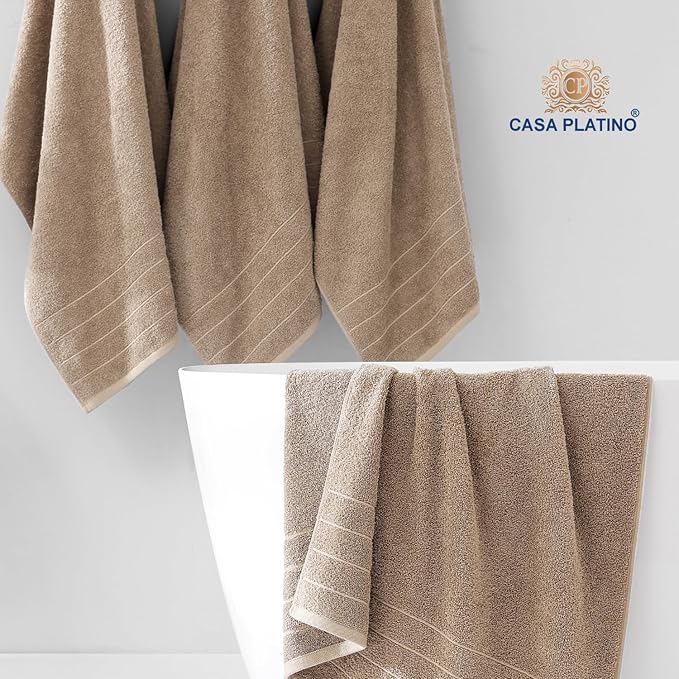 Casa Platino 100% Mercerized Cotton Bathroom Towel Set - 18 Pcs - Ring Spun, Super Soft & Highly Absorbent - 6 Large Bath Towels, 6 Washcloths, 6 Hand Towels - Wide Variety of Colours - Tawny Brown