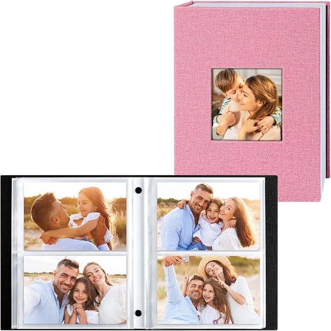 Ywlake Photo Album 4x6 200 Pockets 2 Packs, Linen Photo Albums Holds 200 Horizontal Pictures Only Pink