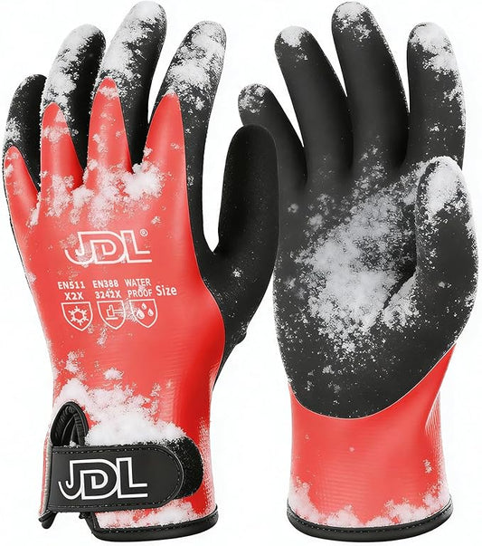 JDL 100% Waterproof Winter Work Gloves for Men & Women, Thermal Insulated Freezer Gloves for Cold Weather, Super Grip Palm