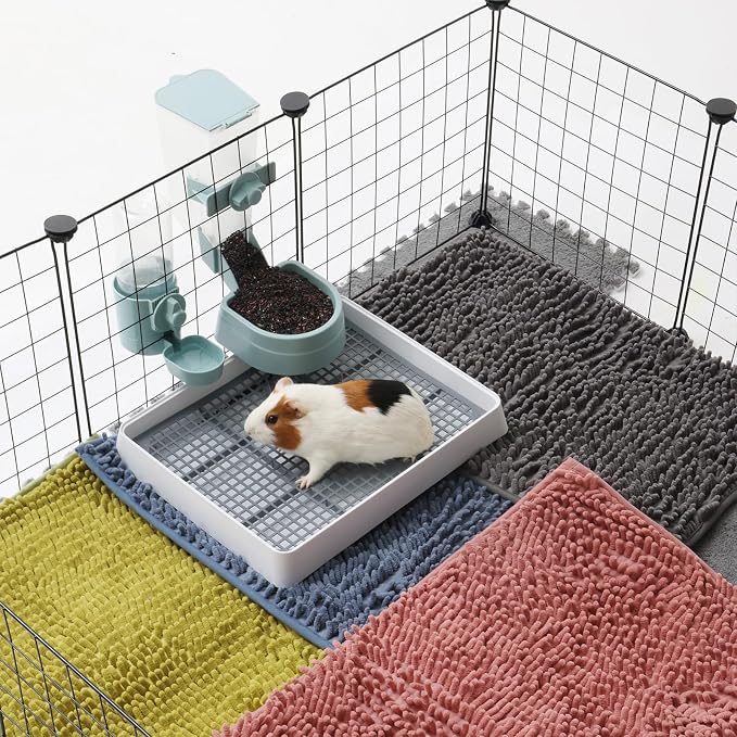 Oncpcare 4 Pack Guinea Pig Fleece, Cage Liner, Washable Non-Slip Mat | Chenille fleece, absorbent 3-layer design, non-slip TPR backing, machine washable, for small animal cages