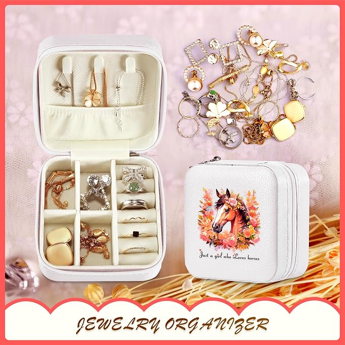 Horse Jewelry Box, Gifts For Women Teens Girls, Horse Lovers Stuff Items Accessories Things Merchandise Decor Merch, Travel Ring Earrings Necklace Organizer Holder!
