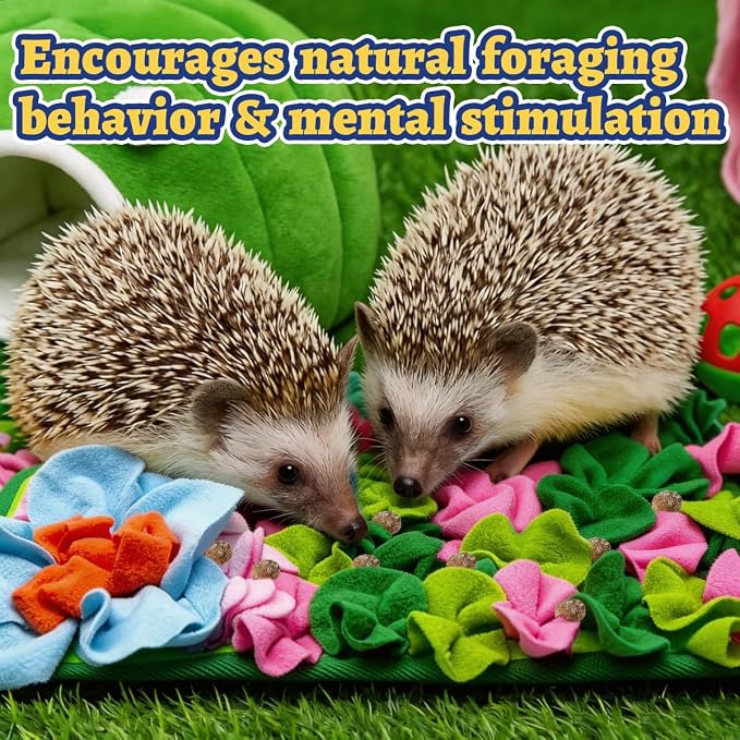 Hedgehog Foraging Mat Enrichment Toy, with Non-Slip Bottom for Hedgehogs, Rabbits, Guinea Pigs, Hamsters, Hedgehogs Cage Accessories Interactive Feeding & Sensory Play Mat (Floral, 17.7x9.8 Inches)