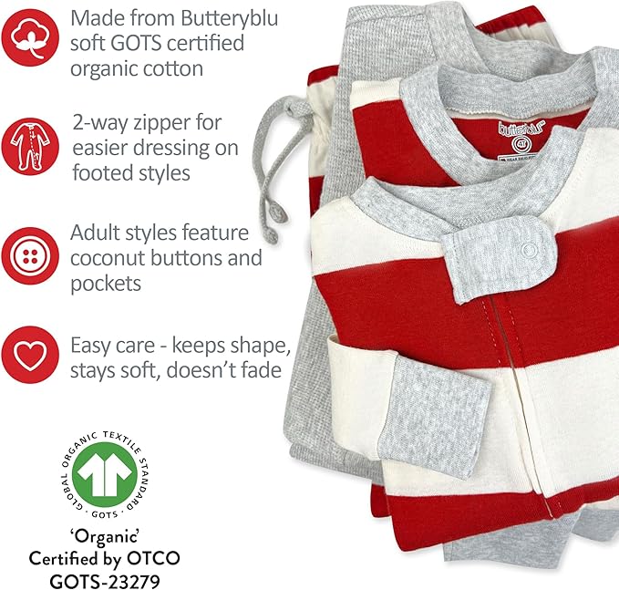 JAMIE Matching Family Jammies Holiday Pajamas 100% Organic Cotton PJs Adults, Kids, Toddlers, Baby, Pets