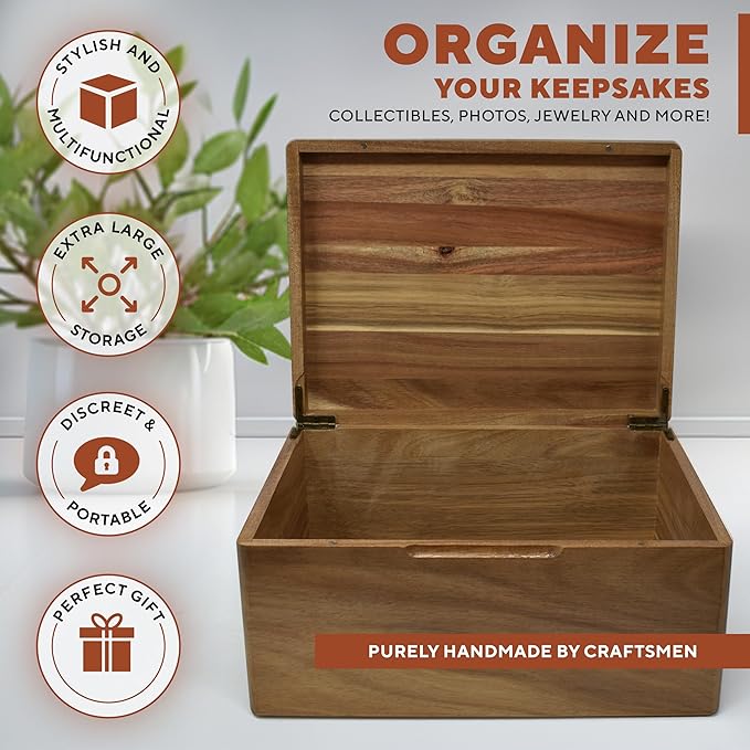Life Tree Box Personalized - Large Keepsake Box, 5 Year Wedding Gift Anniversary for Men/Women, Acacia Wood Decorative Chest, Handmade Memory Boxes with Custom Hidden Message, 11.5 x 8.5 x 5.5 in