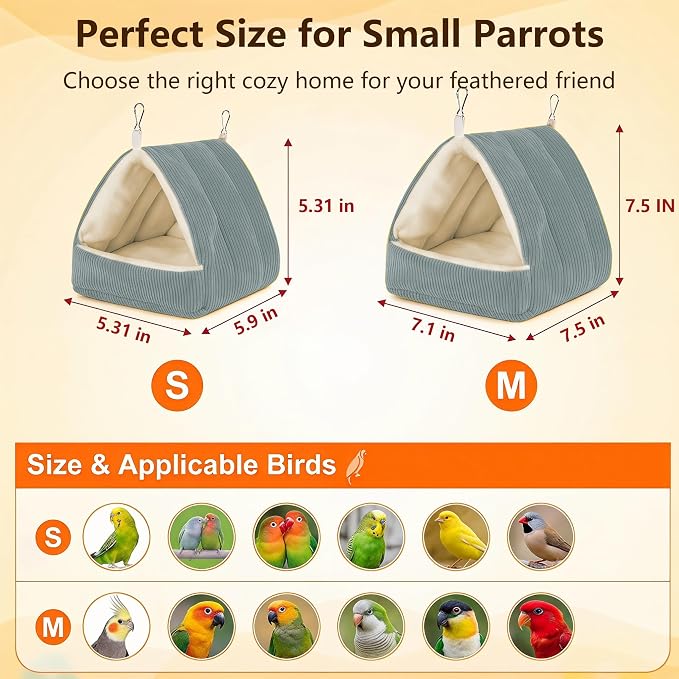 Small Winter Warm Plush Bird Nest Bed for Cage (Medium, Dark Gray) | Soft Hanging Bird Hammock Hideaway Hut for Budgies,Cockatiels,Parakeets,Small Medium Birds and Guinea Pig,Washable Bird Bed