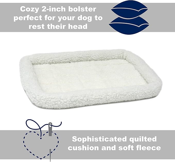 MidWest Homes for Pets QuietTime XXS Dog Bed – White Fleece Bolster, Ultra-Soft and Machine Washable, Fits 18-Inch Crates and Carriers, for Small Dogs and Cats (Pack of 2)