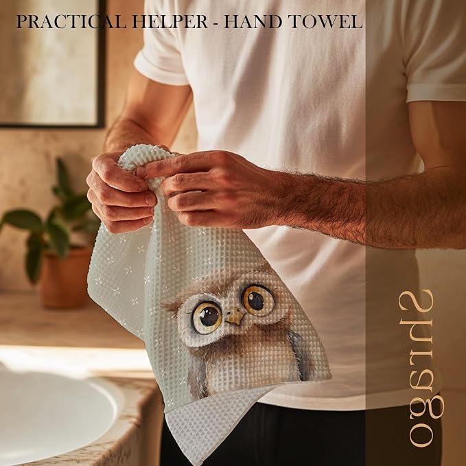Cute Owl Bathroom Hand Towels, Kids Bathroom Decor, Gifts for Owl Lovers, Forest Animal Nursery Decorative Hand Towels for Kids Bath Room Washroom Toilet, 16x24 Inch
