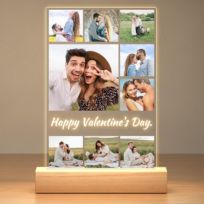 Custom Picture Frame with Photo, Personalized Photo Frame with Night Light, Customizable Picture Frames, Personalized Anniversary Birthday Gifts for Women Men Girlfriend Boyfriend Couple