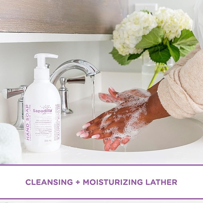 Sapadilla Liquid Hand Soap - Sweet Lavender + Lime - Made with 100% Pure Essential Oil Blends, Cleansing & Moisturizing, Aromatic & Fragrant Hand Soap, Plant Based, Biodegradable, 12 Ounce (Pack of 2)
