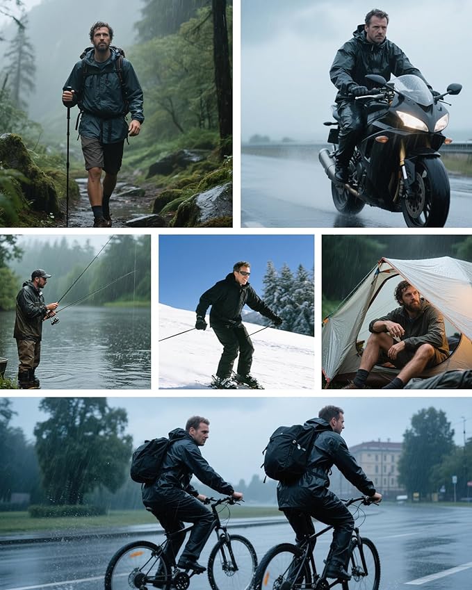 Men's Waterproof Rain Suit Rain Gear Jacket and Pant Outdoor Packable Lightweight Breathable Hooded Raincoat