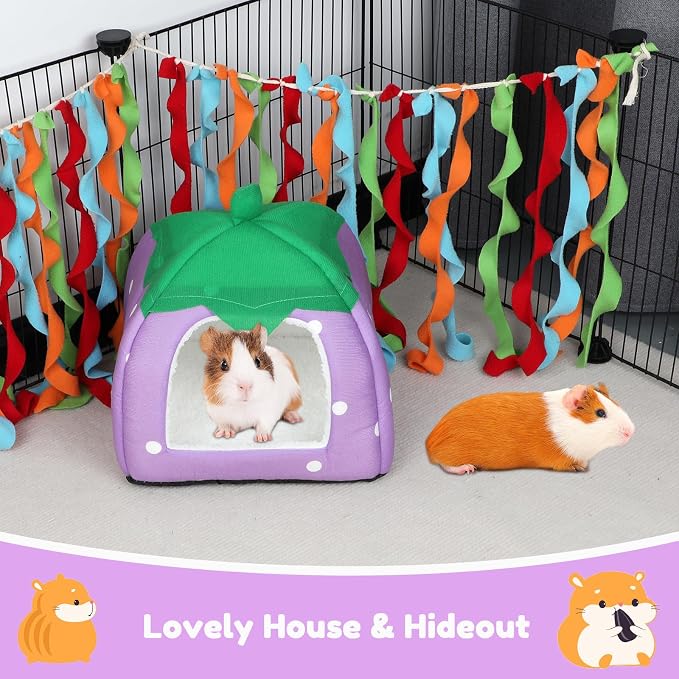 BWOGUE Guinea Pig Bed Hideout, Washable Hamster Cave for Small Animals | Removable Cushion for Cleaning, Warm Fleece Nest, Washable Bed, 10 x 9.8 x 9 in, Dwarf Rabbits Hedgehogs