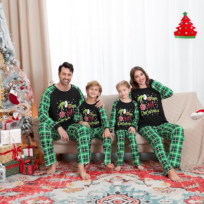 Christmas Family Pajamas Set Matching Holiday Plaid Sleepwear Set Reindeer/Tree Print Loungewear for Xmas Eve