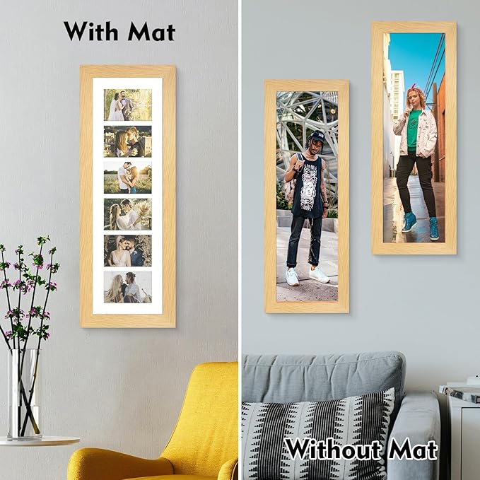 8x26 Picture Frame Display 6 opening 4X6 Picture Frame Collage,Multi Photo Frame with Mat,Plexiglass,Wall or Tabletop Decor,Natural Wood Grain