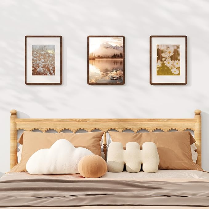 Solid Oak Wood 12x16 Picture Frame, Farmhouse 12 x 16 Wooden Frames, 12x16 Frame Matted to 8.5x11, Tempered Real Glass, 12"x16" Frames Minimalist Art Frame for Home Deocr, Walnut Color, 1 Pack