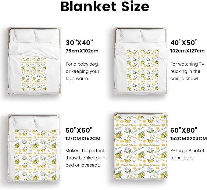 Ship Next Day Personalized Baby Blanket, Printed in USA - Custom Name Toddler Blanket with Lemon Pattern, Personalized