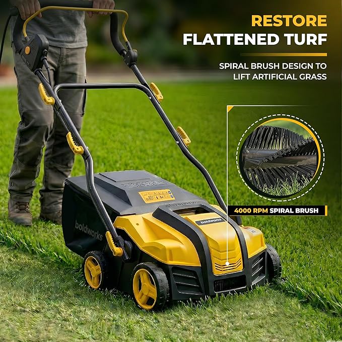 Electric Artificial Turf Sweeper 16” Artificial Grass Sweeper Vacuum with 45L Collection Bag 5 Height Adjustment Foldable Turf Power Broom for Artificial Grass Cleaning