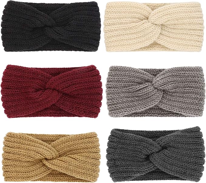 DRESHOW Winter Knit Chunky Headbands for Women Crochet Turban Knitted Ear Warmer Fashion Head Wrap 6 Pack