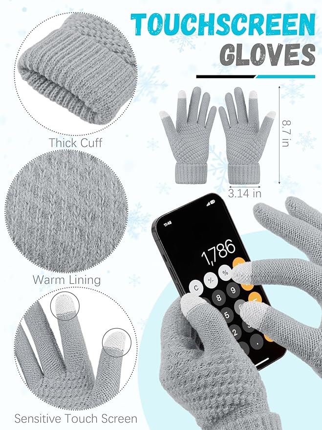 Winter Beanie Hat Scarf Gloves, Warm Fleece Knit Hats Touch Screen Gloves Neck Scarf Set Winter Gifts for Unisex Adult