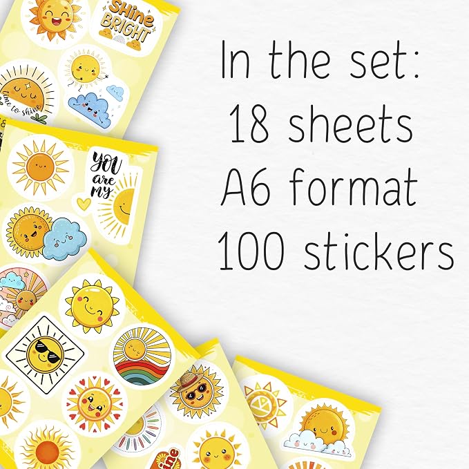 100Pcs Small Sun Stickers and Decals -Sunshine Stickers for Water Bottle - Sun Party Supplies & Decorations - Sunshine Gifts - Gift for Women & Men