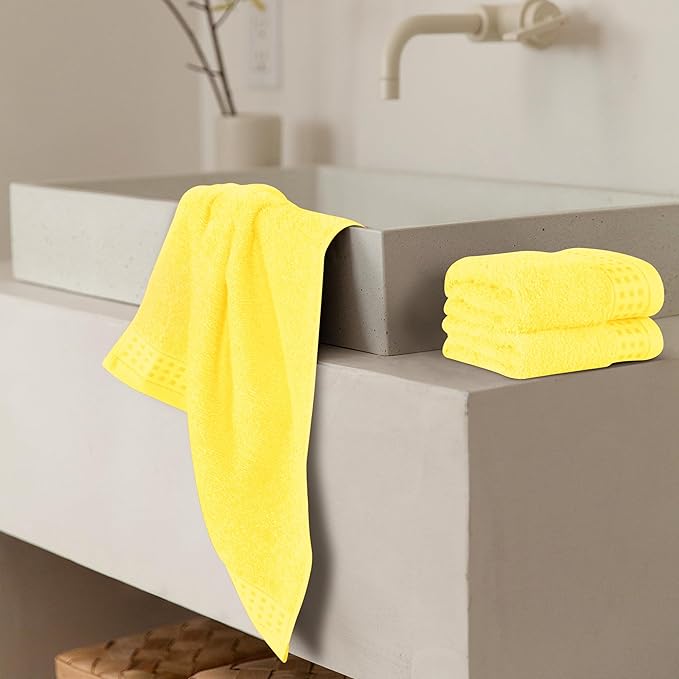 GLAMBURG Ultra Soft Cotton 6 -Piece Hand Towel Set 16x24 Inch, Ideal for use in Bathroom, Kitchen, Gym, Spa & General Cleaning, Compact & Lightweight Multi Purpose Hand Towels - Lime Yellow