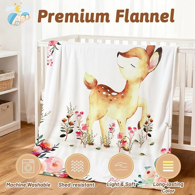 Personalized Baby Blanket with Name, Customized Soft Animals Flannel Blankets for Newborn Boys Girls and Toddlers, for New Mom, Infant Birthday Gift, Deer-2