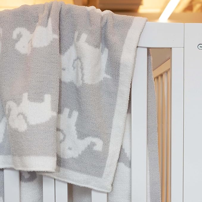 Chenille Baby Blanket for Boys & Girls, Soft Plush Toddler Blanket, 40"x30" (Grey Elephants)