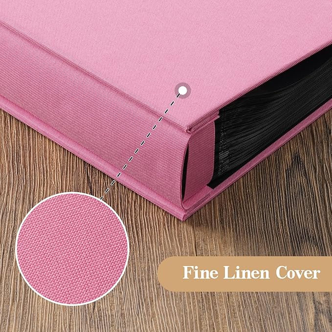 potricher Small 8x10 Photo Album 160 Pockets Linen Cover Large Capacity Picture Book for Family Wedding Anniversary and Baby (Pink)