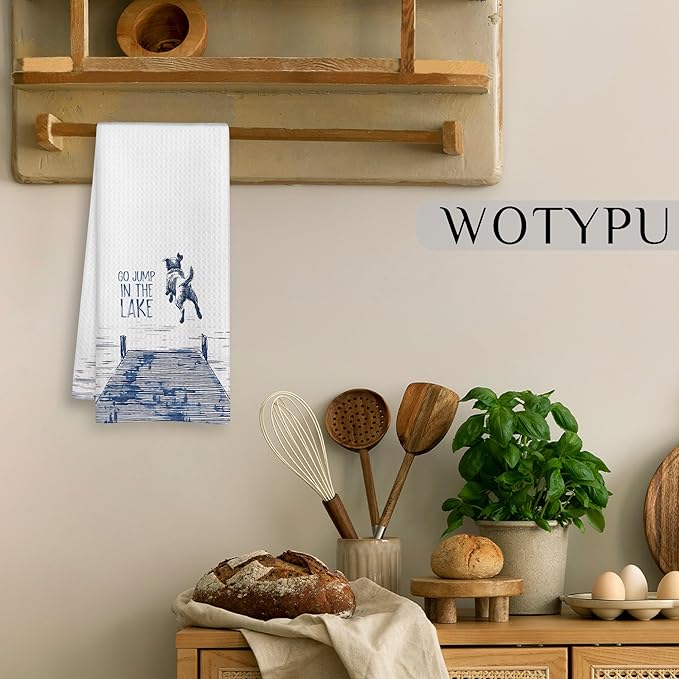 Lake House Decor Kitchen Towels, Funny Lake Golden Retriever Gift Dish Tea Towel for Kitchen Decor, Golden Retriever Lover Gifts Hand Towels for Bathroom Decor, 16x24 Inch