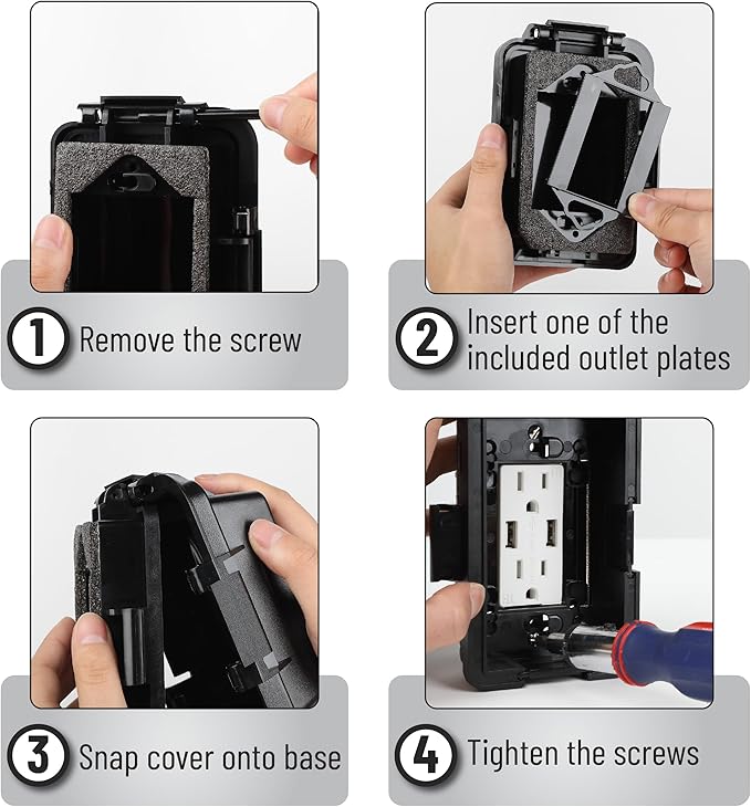 Bates- Outdoor Outlet Cover Weatherproof, Black 1-Gang Outdoor Electrical Outlet Cover Box with Mounting Hardware, Horizontal/Vertical Use