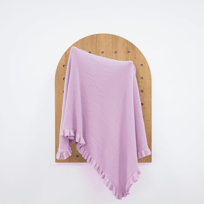 Ruffle Knit Blanket for Baby - 100% Luxury Soft Cotton Knit Warm Cozy Cuddle Stroller Crib Blanket for Newborns, Infants, & Toddlers (Lilac)