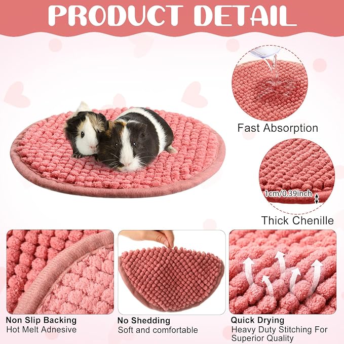 Amylove 4 Pcs Guinea Pig Cage Liner 7.8 Inch Round Washable Chenille Pee Pads Pet Dog Cat Bedding Training Mat Reusable for Small Animals Puppy Bunny Hamster Chinchilla