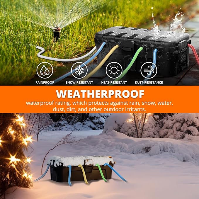 QUOBAS 2 Pack Outdoor Waterproof Electrical Box with 6 Cable Ports, IP54 Weatherproof Heavy-Duty Extension Cord Cover for Power Strips, Garden Power Tools, Holiday Lights, Black