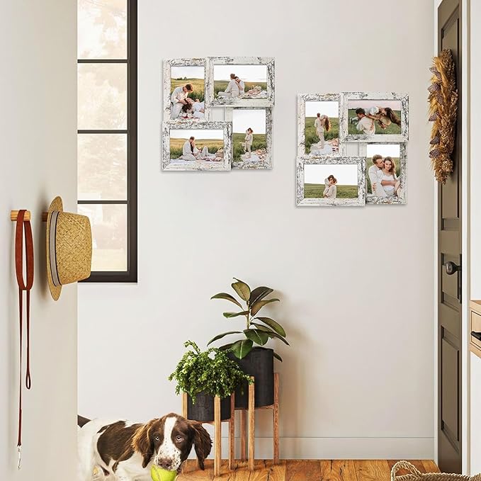 4x6 Collage Picture Frames Set of 1, Multi Family Photo Frame with Real Glass, Displays Four 4x6 Photo, Wall Decor Wall Hanging or Tabletop, Distressed White