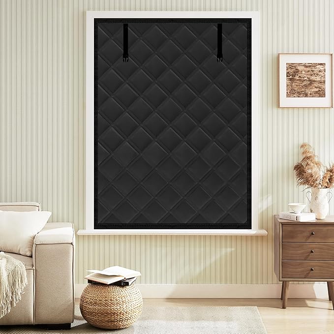 Winter Insulated Window Curtain 47"x63", Oxford Cloth Thermal Insulated Window Cover with Buckles,Heavy Duty Window Insulation Kit Fits Windows up to 46"x62",Black
