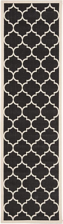 SAFAVIEH Washable Rug Outdoor Courtyard Collection - 2'3" x 8' Runner, Black & Beige, Non-Shedding & Easy Cleaning, Ideal for Patio, Entryway, Mudroom, Hallway, Kitchen (CY6914-266)