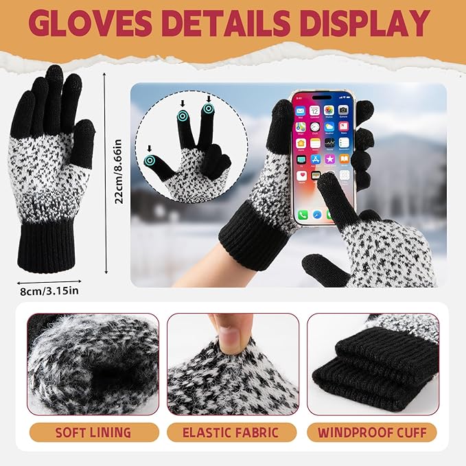 Womens Winter Beanie Hat Scarf Gloves Fuzzy Socks 4 In 1 Set Thermal Fleece Knitted Hat Warm Long Scarf Cold Weather