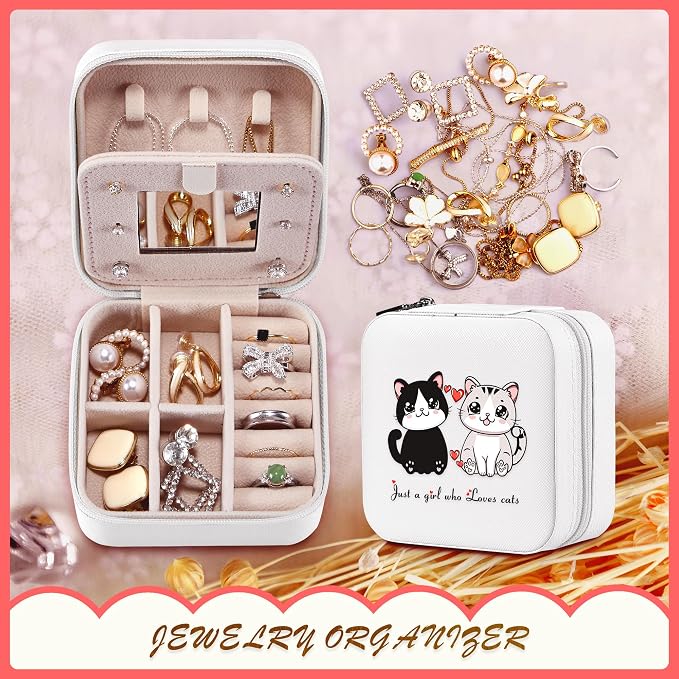 Cat Jewelry Box, Gifts For Women Teens Girls, Cat Lovers Stuff Items Accessories Things Merchandise Decor Merch, Travel Ring Earrings Necklace Organizer Holder!